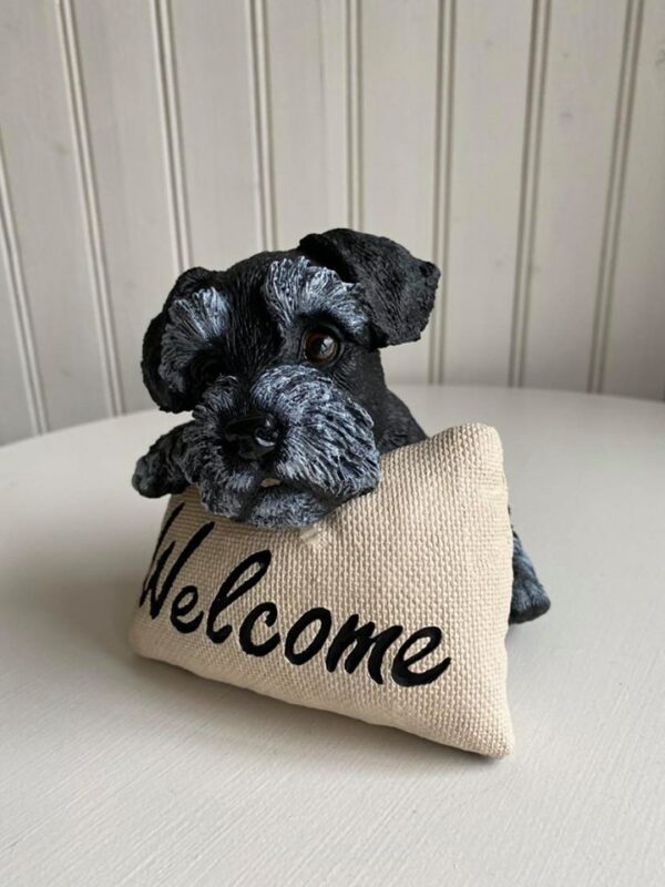 Dvärgschnauzer i betong, Welcome